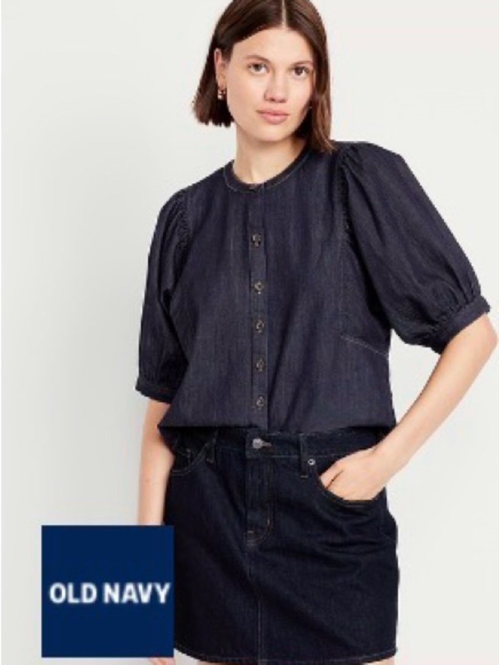 Old Navy Women's Dark Indigo Puff-Sleeve Button Down Top XL tall